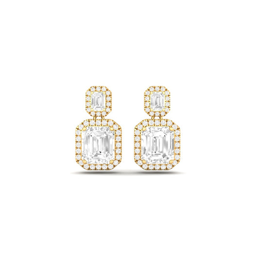 True Elegant Double Emerald-Cut Moissanite Halo Drop Earrings 18kt Gold Over Sterling Silver