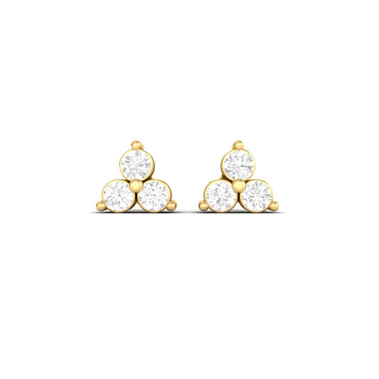 Minimalist Moissanite Trio Stud Earrings – 18K Yellow Gold Over Sterling Silver