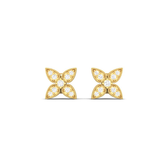 True Elegant Moissanite Diamond Flower Stud Earrings 18kt Gold Over Sterling Silver