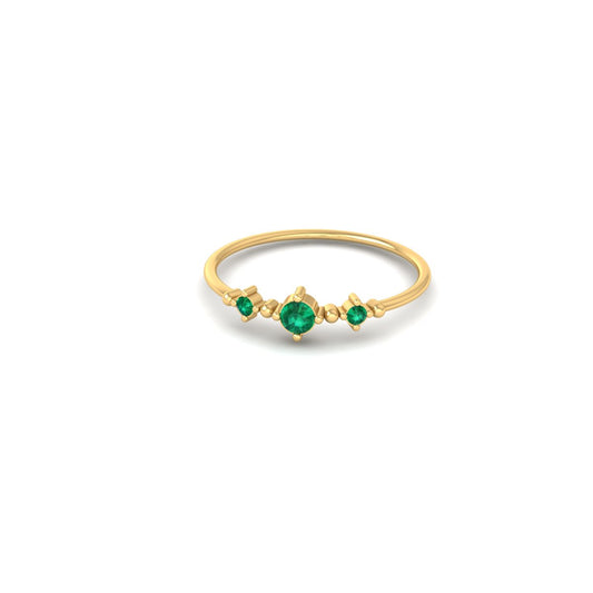 Dainty Three Stone Green Emerald Ring