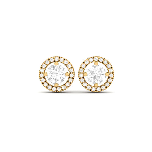 Halo Stud Diamond Earrings 18K Yellow Gold Over Sterling Silver