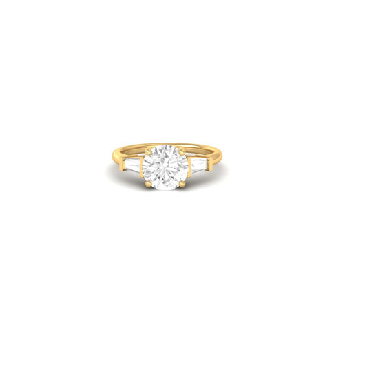 Three-Stone Moissanite Ring with Baguette Side Stones 14K Gold Plated
