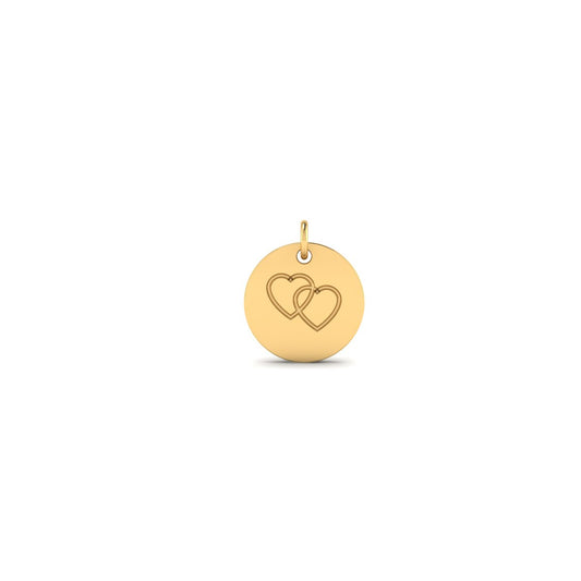 Double Heart Disc Necklace – 18K Yellow Gold Over Sterling Silver – Romantic Pendant for Women