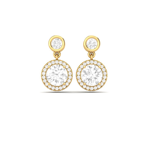 Double Halo Moissanite Drop Earrings 18K Yellow Gold Over Sterling Silver Bridal Dangle Earrings