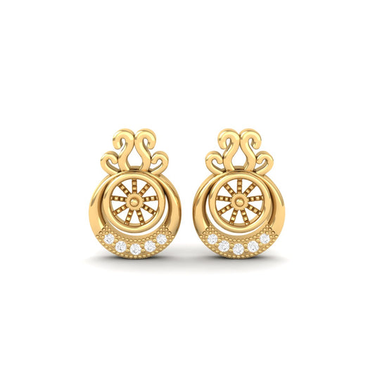 Wheel of Fortune Diamond Stud Earrings 18K Yellow Gold Over Sterling Silver