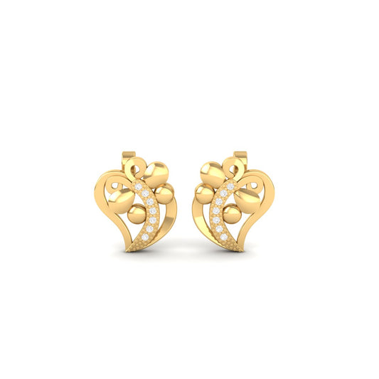 Heart-Shaped Diamond Stud Earrings for Women 18K Yellow Gold Over Sterling Silver