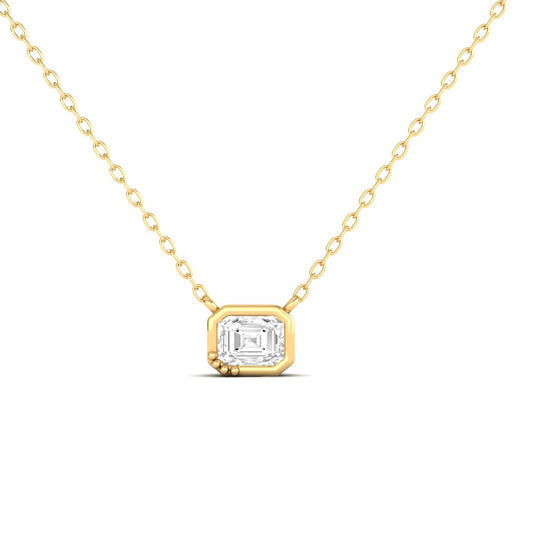 0.89CT Emerald Cut Bezel Set Diamond Pendant for Women in 18K Yellow Gold Over Sterling Silver