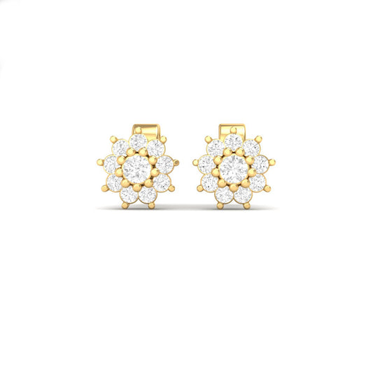 True Elegant Moissanite Diamond Cluster Flower Earrings 18kt Gold Over Sterling Silver