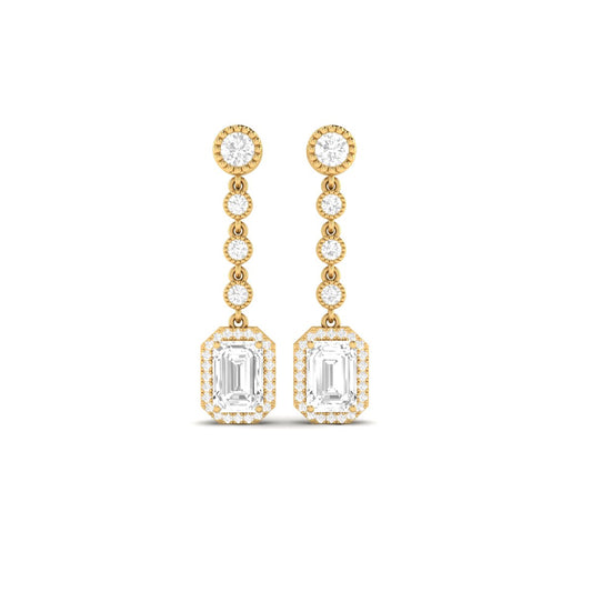 True Elegant Emerald-Cut Moissanite Halo Drop Earrings -18kt Gold Over Sterling Silver