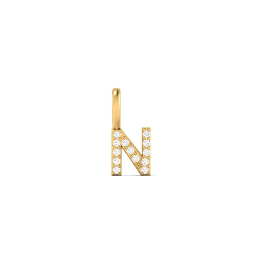 “N” Diamond Letter Charm Pendant – Personalized Alphabet Pendant in Sterling Silver with 18K Yellow Gold Over