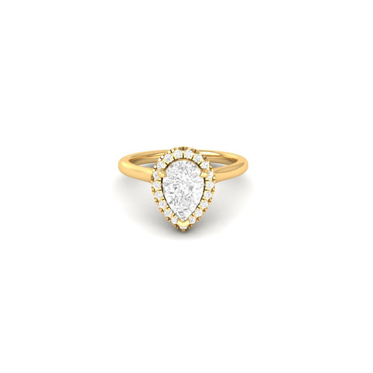 Pear Cut Teardrop Moissanite Halo Ring 14K Gold Plated