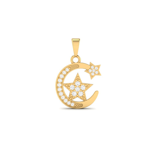 Moon and Star Diamond Pendant Necklace for Women in 18K Yellow Gold Over Sterling Silver