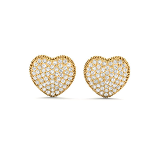 True Elegant Pave Moissanite Heart Stud Earrings 18kt Gold Over Sterling Silver