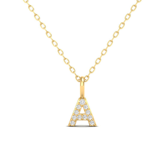 “A” Letter Initial Pendant Round Cut Diamond Necklace for Her in 18K Yellow Gold Over Sterling Silver