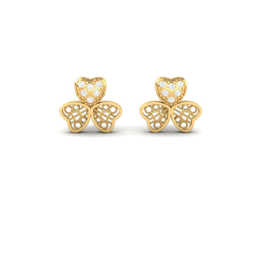 Heart Clover Diamond Stud Earrings – 18K Yellow Gold Over Sterling Silver