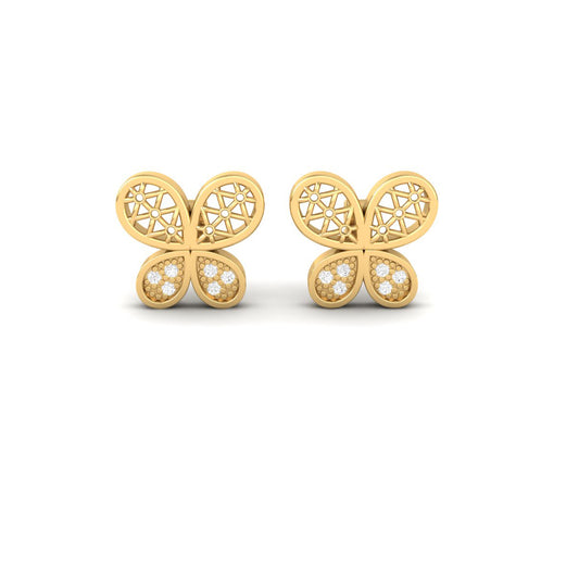 Diamond Butterfly Stud Earrings – 18K Yellow Gold Over Sterling Silver