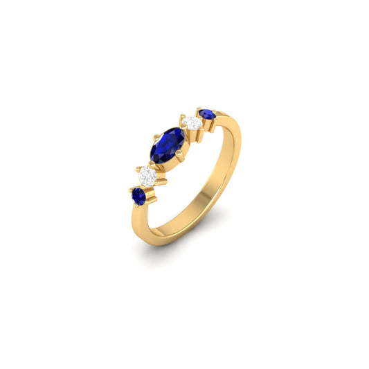 Oval Cut Blue Sapphire & Diamond Engagement Ring in 18K Yellow Gold Over – Handmade Promise or Anniversary Ring