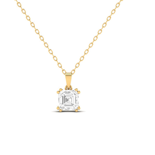 Asscher Cut Diamond Solitaire Pendant – Gift for Her in 18K Yellow Gold Over Sterling Silver