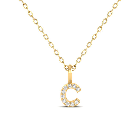 “C” Letter Diamond Pendant Necklace for Women in 18K Yellow Gold Over Sterling Silver