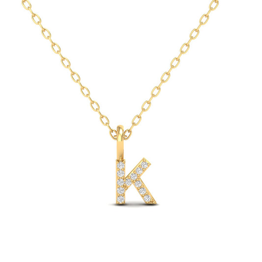 “K” Initial Pendant Necklace – Personalized Diamond Gift Pendant in 18K Yellow Gold Over Sterling Silver