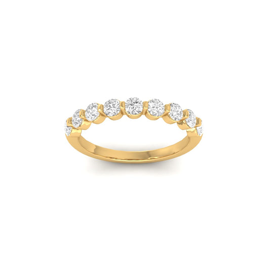 Round Cut Diamond Half Bezel Set Band Anniversary Ring in 18K Yellow Gold Over Sterling Silver