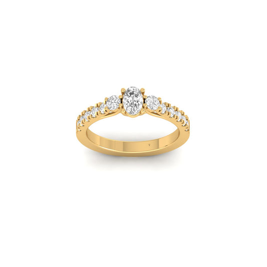2CT Oval & Round Cut Solitaire Engagement Ring in 18K Yellow Gold Over Sterling Silver