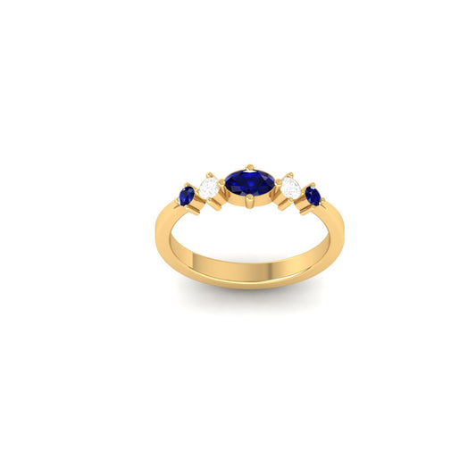 Oval Cut Blue Sapphire & Diamond Engagement Ring in 18K Yellow Gold Over – Handmade Promise or Anniversary Ring