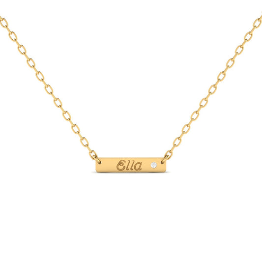 Personalized Name Bar Necklace with Custom Engraved Pendant for Women 18K Yellow Gold Over Sterling Silver