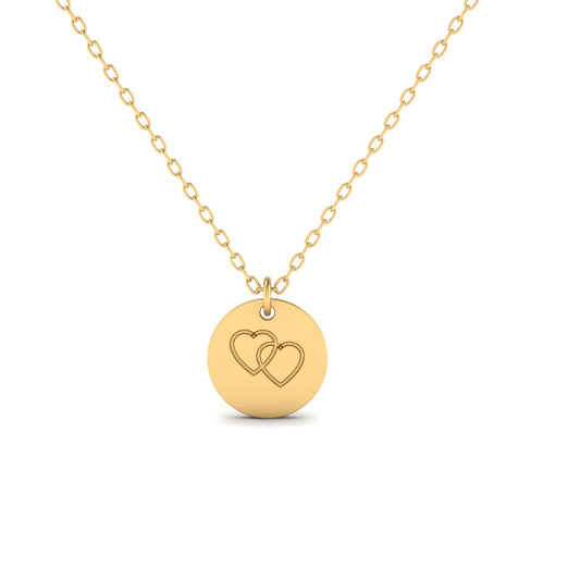 Double Heart Disc Necklace – 18K Yellow Gold Over Sterling Silver – Romantic Pendant for Women
