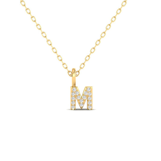 “M” Diamond Initial Pendant – Personalized Alphabet Necklace in 18K Yellow Gold Over Sterling Silver