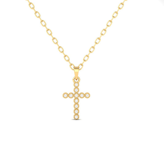 Diamond Cross Pendant Necklace for Women in 18K Yellow Gold Over Sterling Silver