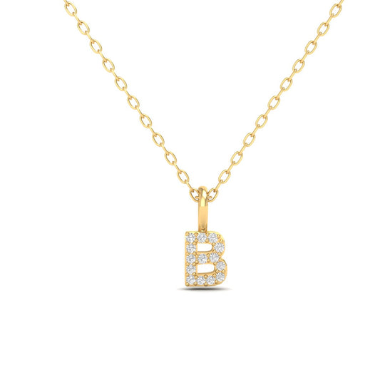 “B” Initial Diamond Pendant – Personalized Alphabet Charm in 18K Yellow Gold Over Sterling Silver