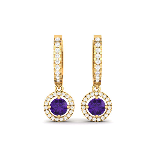 Dazzling Amethyst Moissanite Dangle Earrings in 18kt Gold Over Sterling Silver