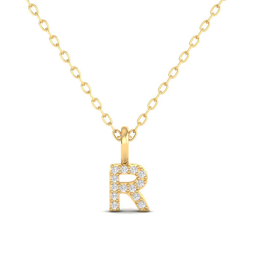 0.89CT Round Cut Diamond Letter "R" Initial Pendant in 14K Yellow Gold Over Sterling Silver