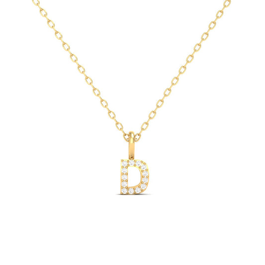 “D” Alphabet Charm Necklace – Round Cut Diamond Pendant in 18K Yellow Gold Over Sterling Silver