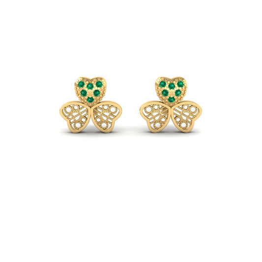 Handcrafted Emerald Tiny Stud Earrings – 18kt Gold Plated over Sterling Silver