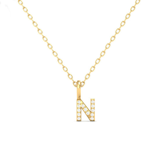 “N” Diamond Letter Charm Pendant – Personalized Alphabet Pendant in Sterling Silver with 18K Yellow Gold Over