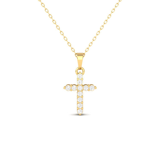 Round Cut Diamond Cross Pendant Necklace for Women in 18K Yellow Gold Over Sterling Silver