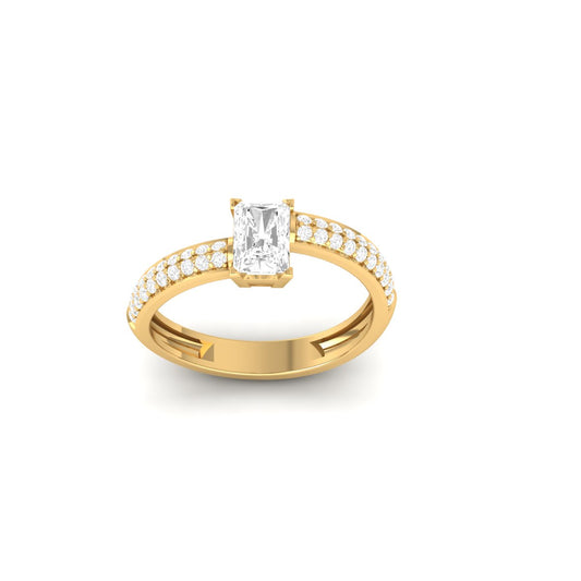 Emerald Cut Diamond Engagement Ring in 18K Yellow Gold Over Sterling Silver