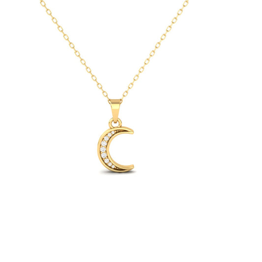 Crescent Moon Diamond Pendant Necklace for Women in 18K Yellow Gold Over Sterling Silver