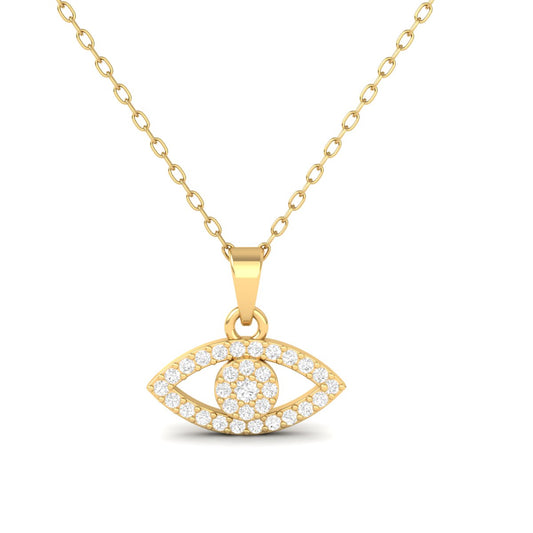 Evil Eye Diamond Pendant Necklace for Women in 18K Yellow Gold Over