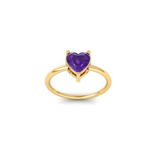 Heart Cut Amethyst Solitaire Ring in 18K Yellow Gold Over