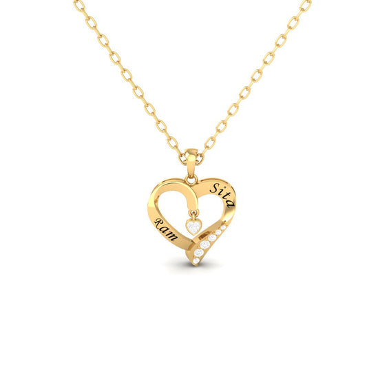 Moissanite Couple's Heart Necklace 14K Gold Plated