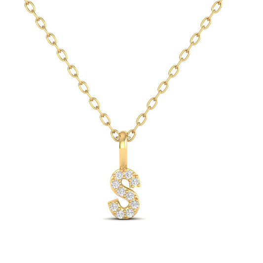 “S” Letter Pendant – Women’s Diamond Necklace in 18K Yellow Gold Over Sterling Silver