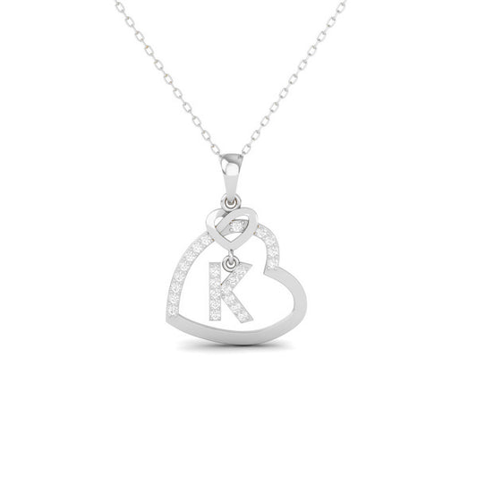Personalized 'K' Initial Heart Pendant Necklace
