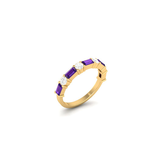 Amethyst & Diamond Accent Alternating Band Ring