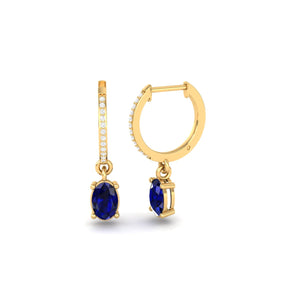 1.0Ct Oval Sapphire And Moissanite Dangle Earrings Sterling Silver 1.0Ct Oval Sapphire And Moissanite Dangle Earrings Sterling Silver