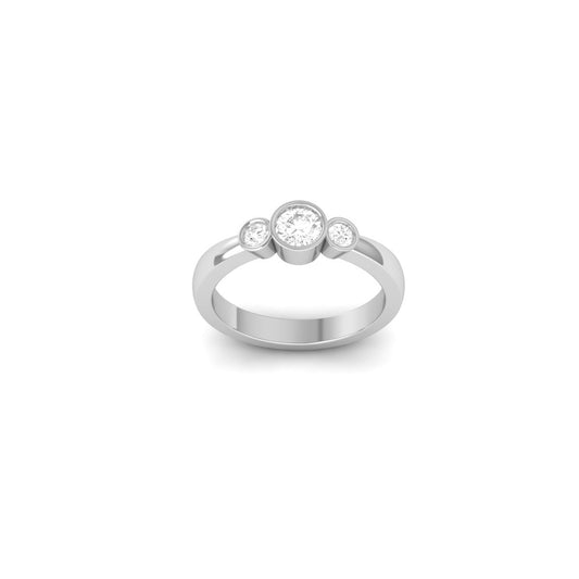 3-Stone Moissanite Bezel Set Engagement Ring | 14K White Gold Plated Sterling Silver | Modern Women's Ring