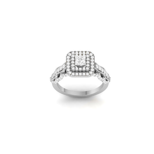 Princess Cut Moissanite Double Halo Engagement Ring | White Gold Plated Sterling Silver | Braided Band Wedding Ring for Women
