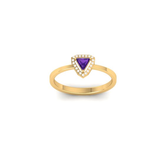 Trillion Cut Amethyst & Diamond Wedding Ring